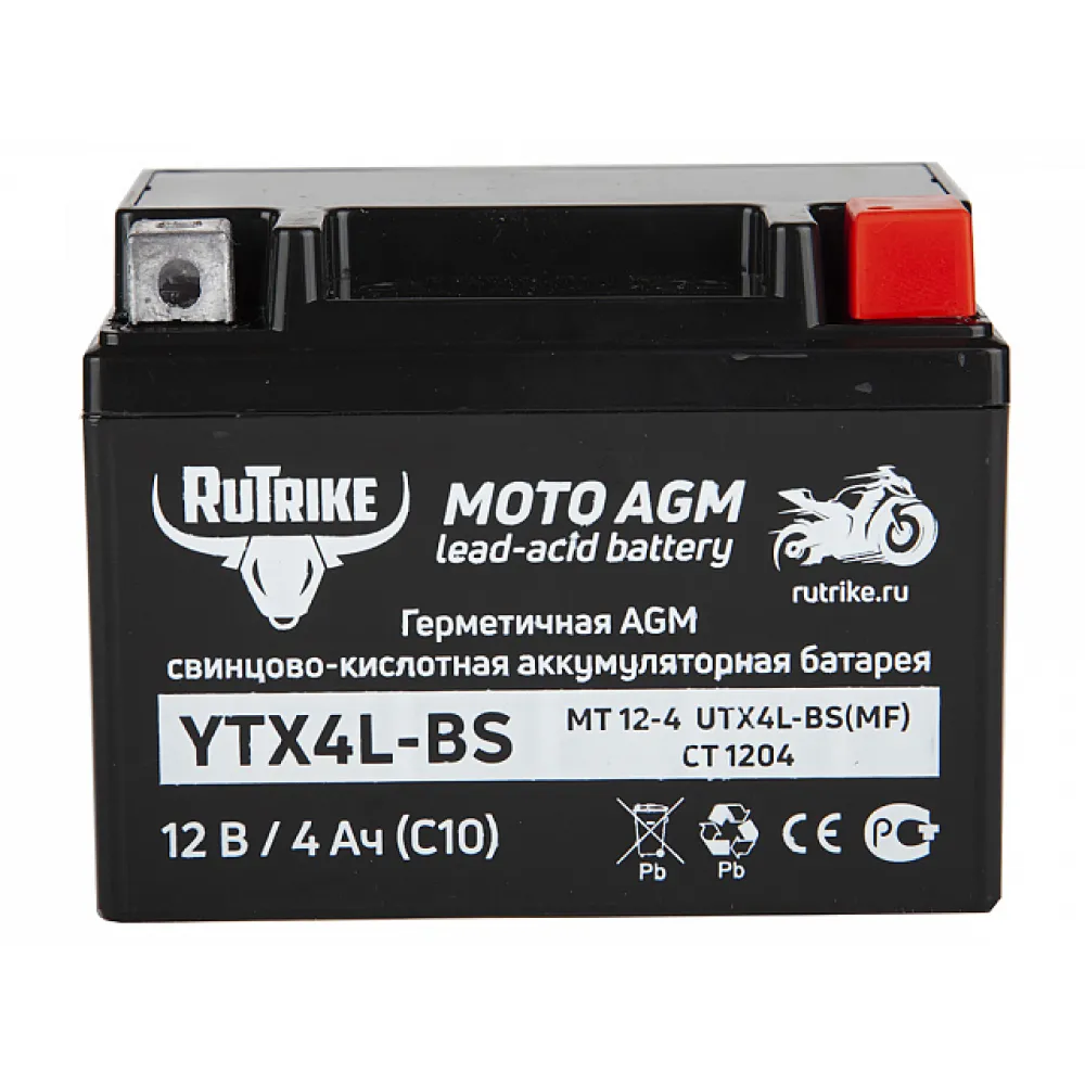 Тяговый стартерный аккумулятор Rutrike YTX4L-BS (12V/4Ah) (UTX4L-BS, CT 1204, MT 12-4) 1